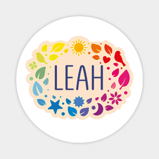 Leah name with colorful leaves Magnet